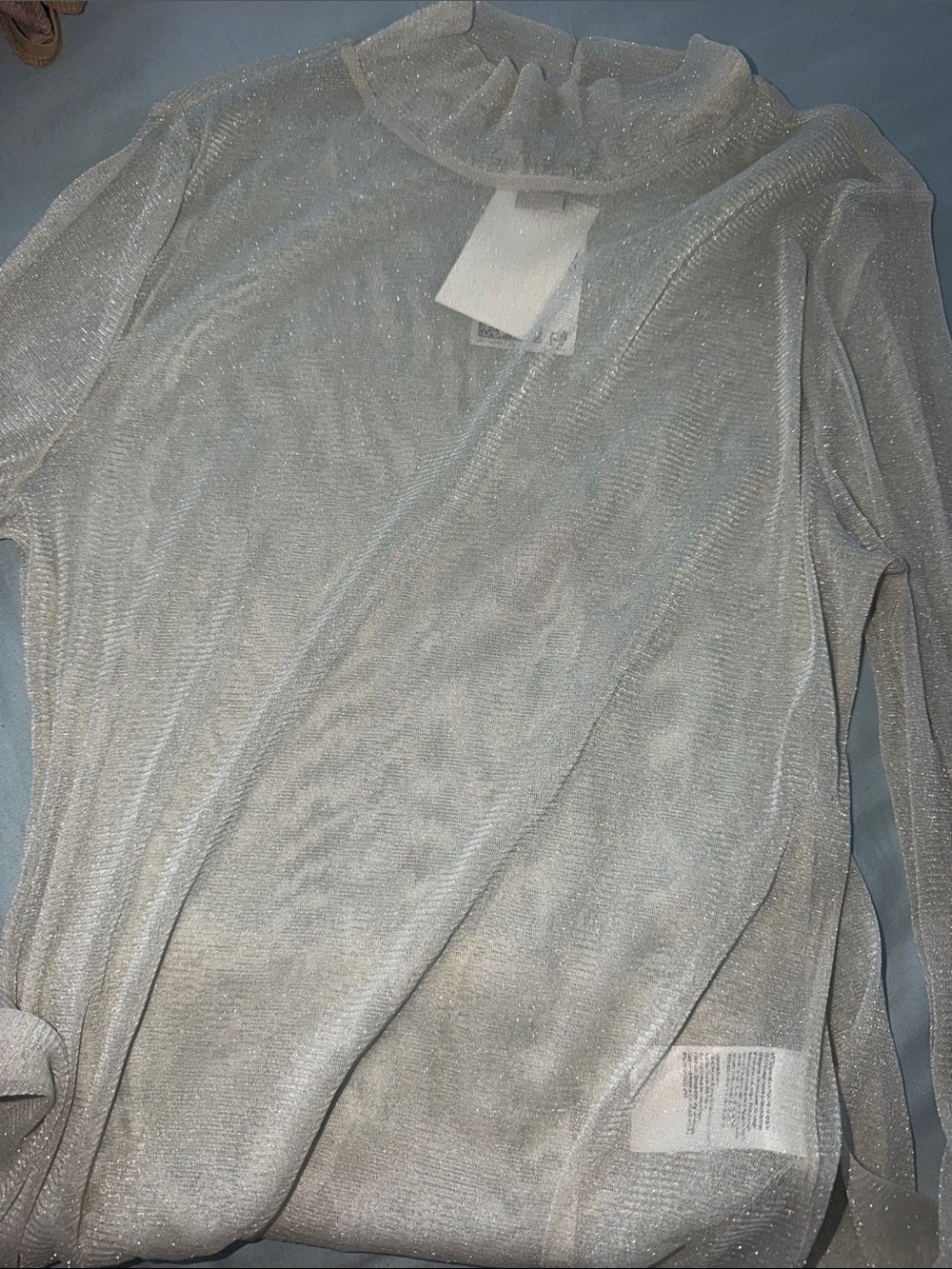 Metallic Sheer Mock Neck Women's Long sleeve - Silver